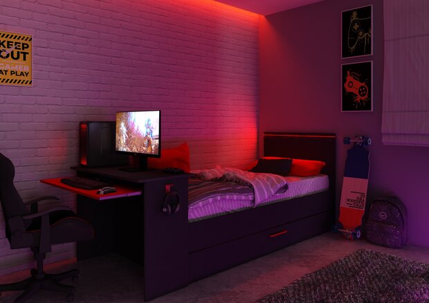 Trasman Gangi game bed 90x200 met bedlade bureau en led antra 