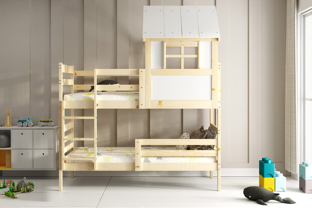 Erchie huis stapelbed 90x190 massief grenen naturel 