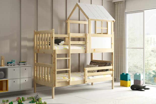 Kandria huis stapelbed massief grenen 90x190