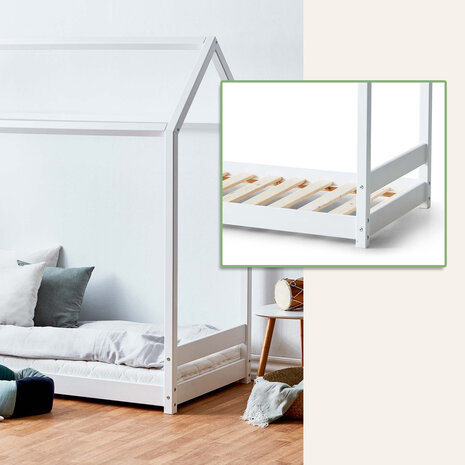 Eco One bedhuisje montessori 70x160 grenen wit