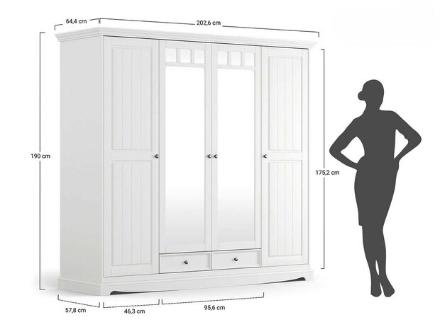 maten 4 deurs kast bornezo