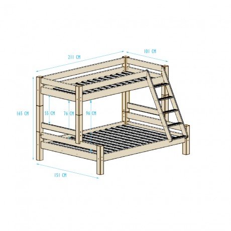 triplo persoons 90x200/140x200 wit grenen hout Kinderbeddenstore