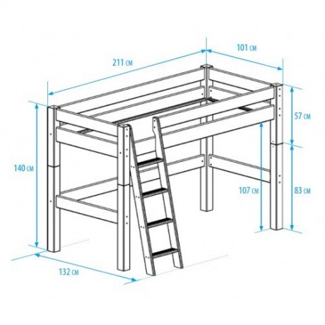 Nova middelhoogslaper 90x200 schuine trap deelbaar grenen wit