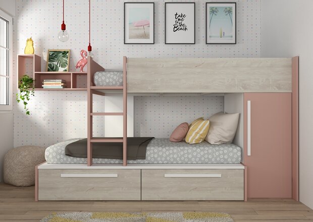 jules stapelbed met lades roze