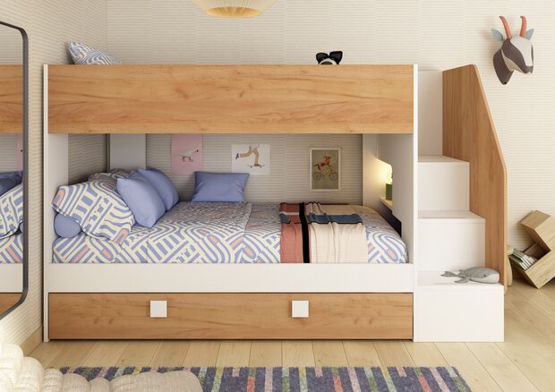 Trasman Easy 3 persoons stapelbed eiken 90x190