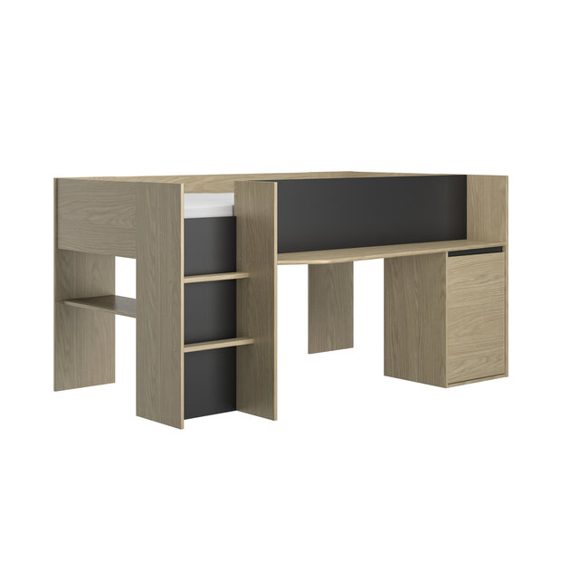 Gami Nael halfhoogslaper 90x200 eiken zwart