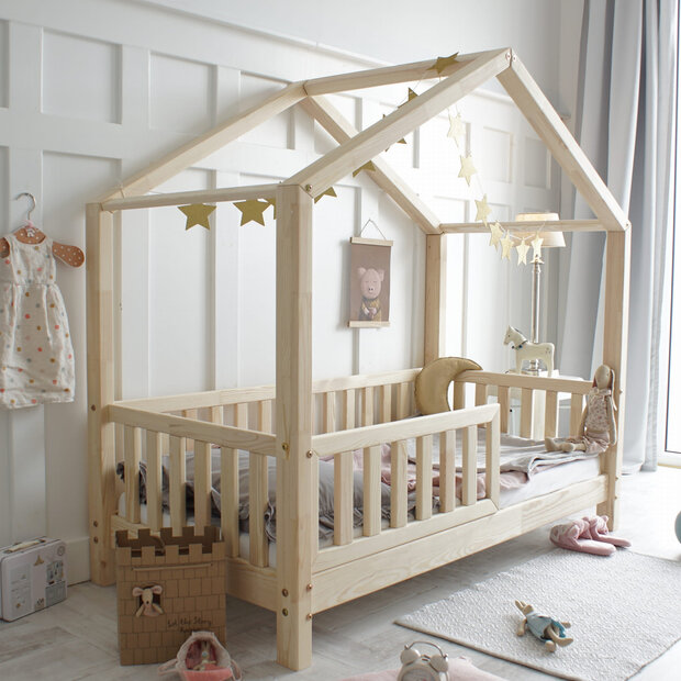 basic love huis bed 90x190 onbehandeld hout