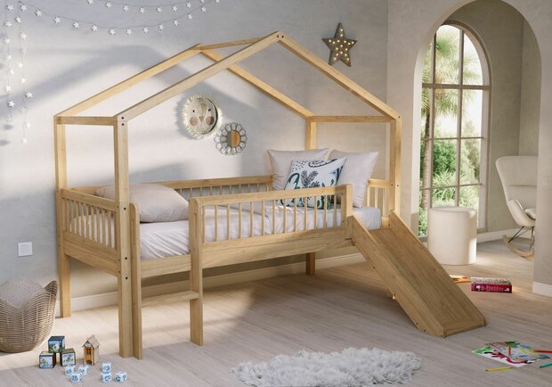 Forrest compact huis bed met glijbaan eiken