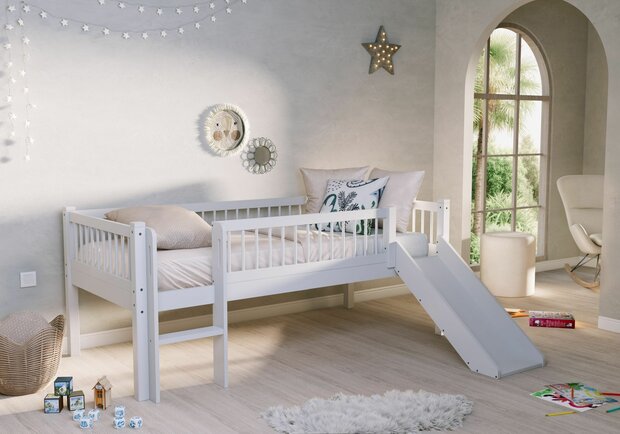 Forrest compact bed met glijbaan 90x200 beuken wit