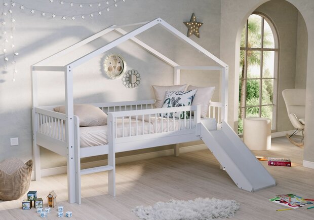 Forrest compacthuis bed met glijbaan 90x200 beuken wit