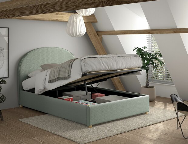 Moon twijfelaar opbergbed 140x200 boucle groen