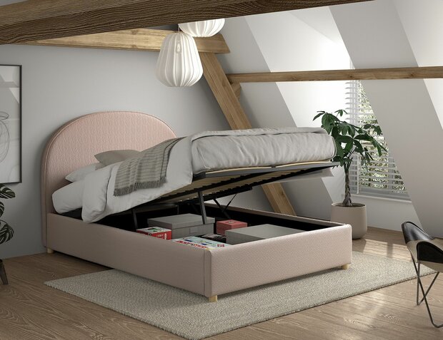 Moon twijfelaar opbergbed 140x200 boucle roze