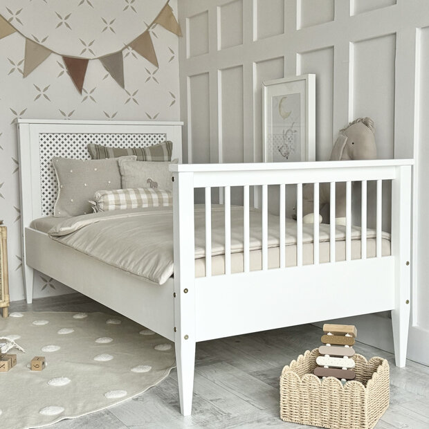 Boho grid classic bed 90x190 wit