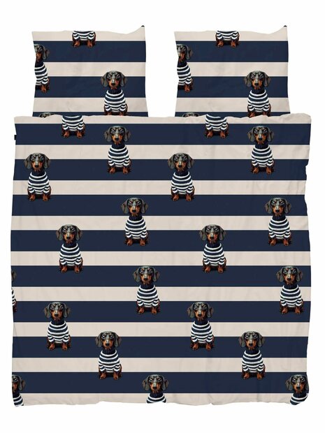 Snurk Pierre overtrek 200x200 blauw wit hondje