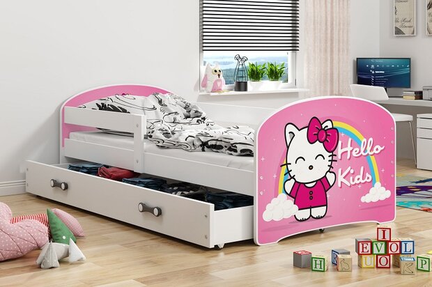 lido peuterbed 80x160 met lade en hello kids print