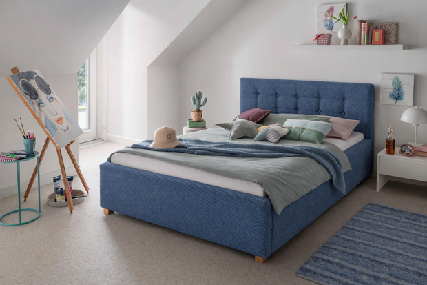 Luna gestoffeerd bed 160x200 blauw
