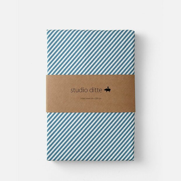 Studio ditte hoeslaken streepjes denim 90x200