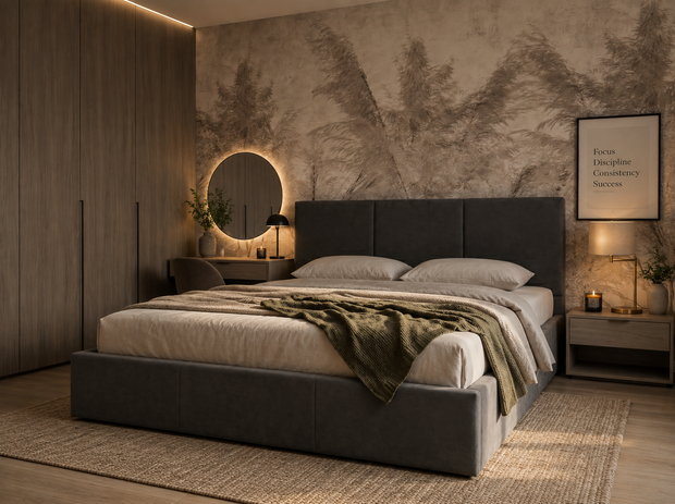 Merine 140x200 grafiet gestoffeerd opbergbed