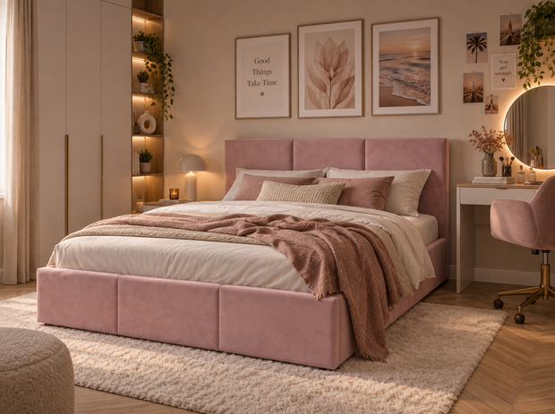 Merine 140x200 pink gestoffeerd opbergbed