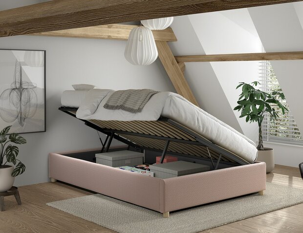 Moon opbergbed 140x200 roze lange zijde