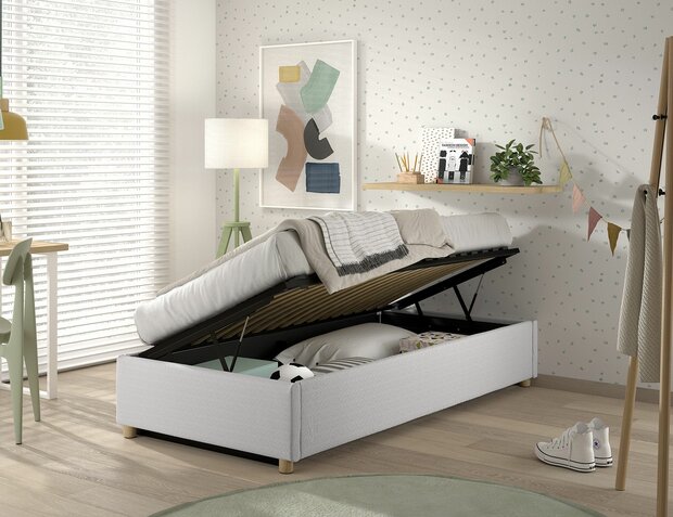 Moon opbergbed lange zijde wit 90x200