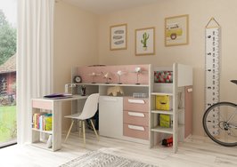 Trasman Yolo halfhoogslaper met kastjes en bureau wit grijs antique pink