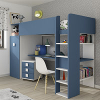 Trasman Jules plus hoogslaper met bureau en uittrekkast 90x200 wit-blauw