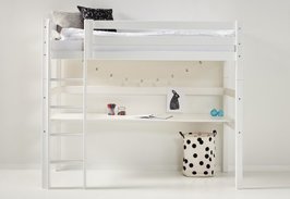 Hoppekids Premium hoogslaper 90x200 rechte trap met bureau blad grenen wit