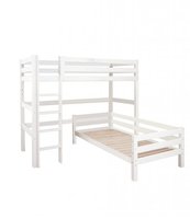 Hoppekids Premium hoek stapelbed 90x200 rechte trap grenen wit