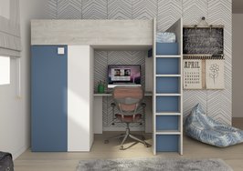 Trasman Studio hoogslaper met bureau 90x200 smokey blue