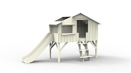 Mathy by Bols halfhoog design boomhut bed met glijbaan ivoor