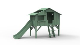 Mathy by Bols halfhoog design boomhut bed met glijbaan jungle groen