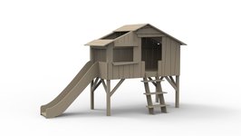 Mathy by Bols halfhoog design boomhut bed met glijbaan linnen