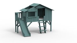 Mathy by Bols halfhoog boomhut bed met platform en glijbaan donker grijs