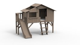 Mathy by Bols halfhoog boomhut bed met platform en glijbaan linnen