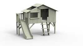 Mathy by Bols halfhoog boomhut bed met platform en glijbaan muis grijs