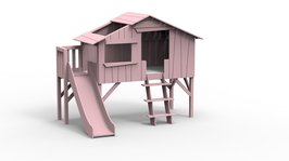 Mathy by Bols halfhoog boomhut bed met platform en glijbaan winter roze