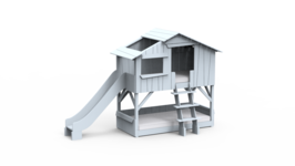 Mathy by Bols boomhut stapelbed met glijbaan poeder blauw