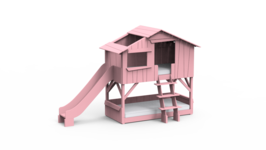 Mathy by Bols boomhut stapelbed met glijbaan licht roze