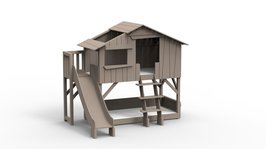 Mathy by Bols boomhut stapelbed met platform en glijbaan taupe