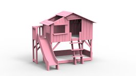 Mathy by Bols boomhut stapelbed met platform en glijbaan licht roze
