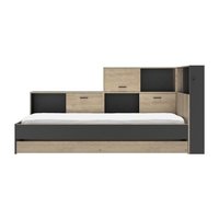 Erwan hoekbed met vakken kastjes 90x200 eiken - zwart look