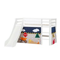 Hoppekids Eco Dream glijbaan bed 70x160 grenen wit + Construction bedtent