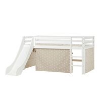 Hoppekids Eco Dream glijbaan bed 90x200 grenen wit + silver cloud bedtent