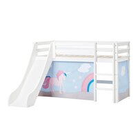 Hoppekids Eco Dream glijbaan bed 70x160 grenen wit + Unicorn bedtent