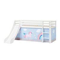 Hoppekids Eco Dream glijbaan bed 90x200 grenen wit + Unicorn bedtent
