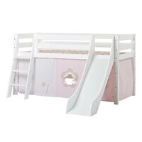 Hoppekids Eco luxury glijbaan bed 90x200 schuine trap grenen wit + Fairytail flower bedtent