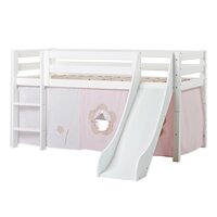 Hoppekids Eco luxury glijbaan bed 90x200 rechte trap grenen wit + Fairytail flower bedtent