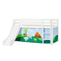 Hoppekids Eco luxury glijbaan bed 90x200 rechte trap grenen wit + Dino bedtent