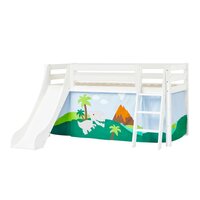 Hoppekids Eco luxury glijbaan bed 90x200 schuine trap grenen wit + Dino bedtent